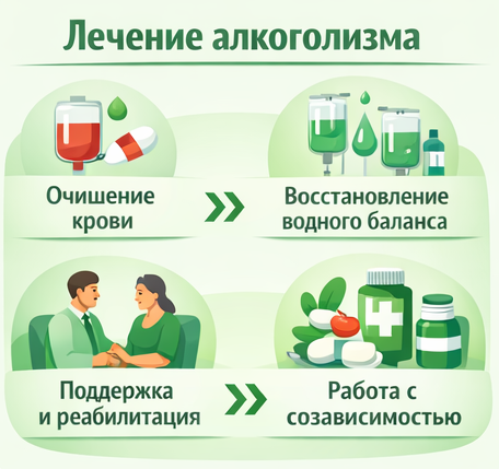 лечение алкоголизма в Заозёрном этапы